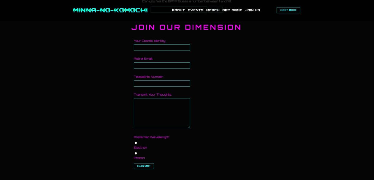 Contact form for Minna-No-Kimochi website