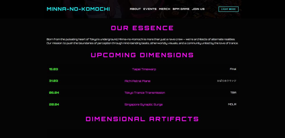 Upcoming events calendar for Minna-No-Kimochi